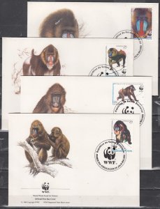 Equatorial Guinea, Scott cat. 159-162. WWF-Mandrill issue. 4 First day Covers. ^