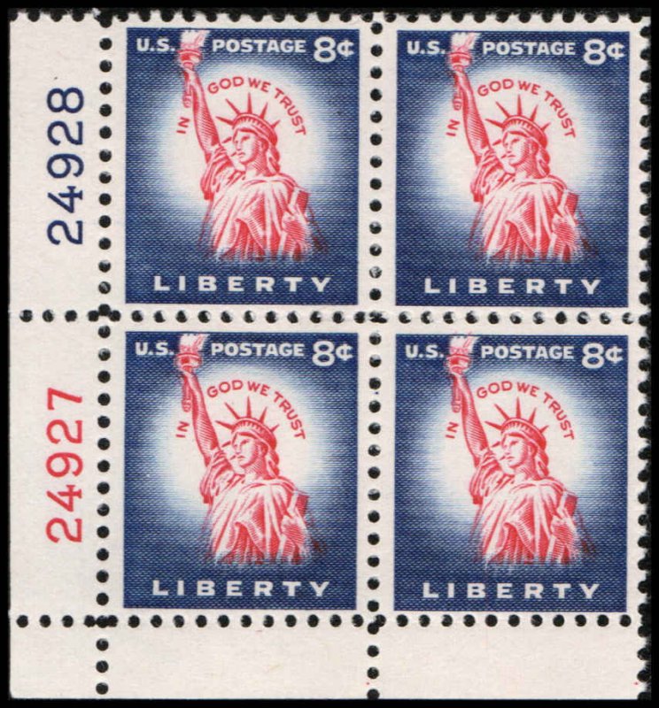 US #1041B LIBERTY MNH LL PLATE BLOCK #24928-24927