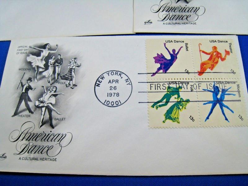 U.S. FIRST DAY COVER SETS - SET of 5 - 1978 - AMERICAN DANCE    (FDC-8x)