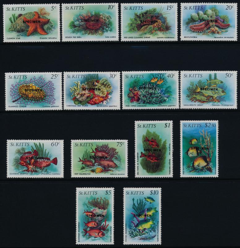 St Kitts 139-52 Specimen o/p MNH Marine Life, Fish, Coral