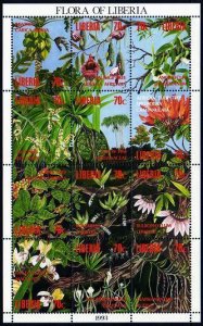 Liberia 1159 sheet,MNH.Michel 1552-1563 klb. 1993.Papaya,Sausage tree,Screw pine