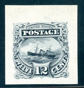 US SCOTT #117-E2c LARGE DIE ESSAY  INDIA PAPER XF BLACK SHADE SM THIN AK 4/1/24