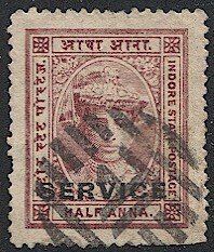 INDIAN STATES - Indore  Sc O7  1/2a Used  VF