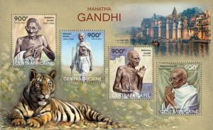 CENTRAFRICAINE 2014 SHEET GANDHI NOBEL PRIZE TIGERS WILDLIFE FELINES WILD CATS