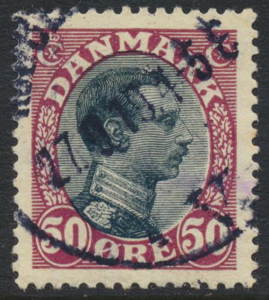 Denmark Scott 121 (AFA 106), 50ø claret/black Chr. X, VF U