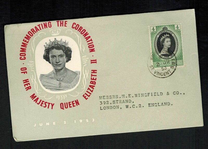 1953 St Vincent Coronation England first day cover Queen Elizabeth II QE2