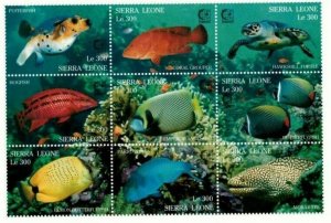 Sierra Leone 1995 - Marine Life, Fish, Turtle - Sheet of 9v - Scott 1799 - MNH