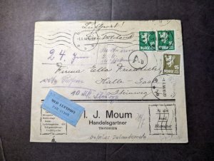 1944 Norway Airmail Cover Handelsgartner Trondheim to Halle Saale Germany