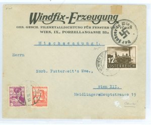 Austria 385 15.111.38 cover (2nd day after Anschluss) with Der Fuhrer in wien handstamp.  Tape mark and tiny tear top edge.