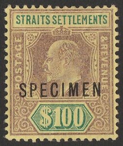 STRAITS SETTLEMENTS 1902 KEVII $100 SPECIMEN. normal cat £22,000.