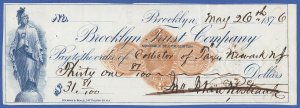 US 1876 2c Used Bank Check, Sc RN-D4, Brooklyn Trust Company, Brooklyn NY
