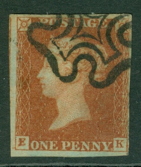 SG 8 1d red-brown plate 30 lettered EK. Very fine used, 4 close to huge margins