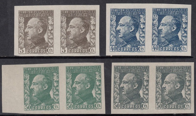 1940 SPANISH GUINEA GENERAL FRANCO IMPERF PAIRS (ED.260s-263s) MNH VF