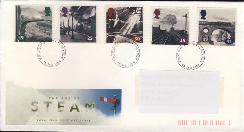 GB - 1994 - SG1795/9 on CROYDON FDC Age of Steam Railways Issue