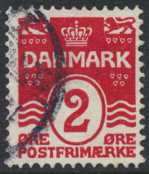 Denmark Scott 58 (AFA 43), 2ø red Wavy Lines, F-VF Used 