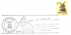 US SPECIAL PICTORIAL POSTMARK COVER CENTENNIAL YEAR OF CLYDE MISSOURI 1980 G