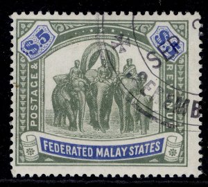 MALAYSIA - Fed Malay EDVII SG50, $5 green & blue, USED. WMK MULT CA