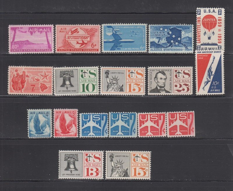 US, C46-C63, COMPLETE DECADE, MNH, VF, 1950'S AIRMAIL COLLECTION MINT NH, OG