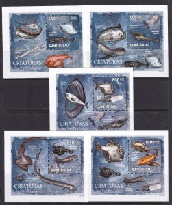 Guinea Bissau 2010 Fish 5 S/Sheets Deluxe Edition MNH