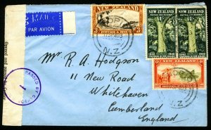 New Zealand #198, #240, #241 1940 Censored Airmail Cover PioPio, NZ to England