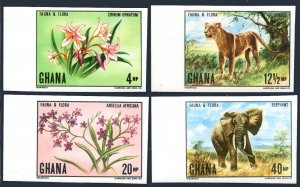 Ghana 402-405 imperf, MNH. Michel 413B-416B. Fauna 1970. Lioness,Elephant.Flora.