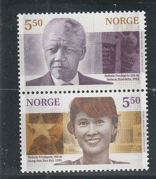 Norway  Scott#  1309a  MNH  Vertical Pair  (2001 Nobel Peace Prize Cent.)