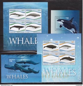 Ss1028 2015 Grenada Marine Life Whales Fauna 2Kb+2Bl Mnh