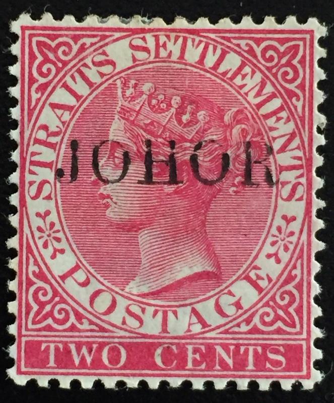 MALAYA JOHOR 1890 opt STRAITS SETTLEMENTS QV 2c Mint H NG SG#10c M1377