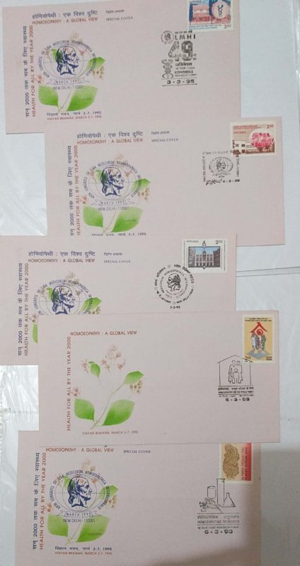 Homeopathy special cover,  India1995, set of 5 covers, error