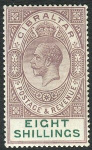 GIBRALTAR-1924 8/- Dull Purple & Green.  A lightly mounted mint example Sg 101