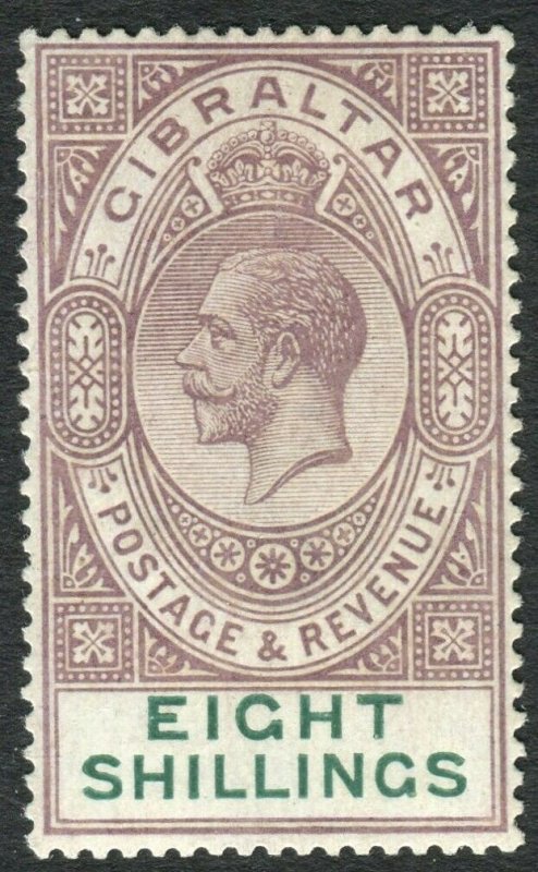 GIBRALTAR-1924 8/- Dull Purple & Green.  A lightly mounted mint example Sg 101