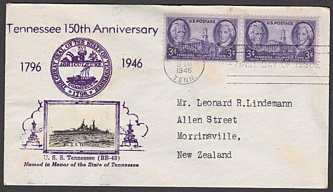 USA 1946 CROSBY photo FDC to New Zealand - Tennessee.......................55343