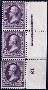 #253 Mint NH, Fine+, Plate number strip of 3, imprint (CV $1,200) (CV $360 - ...