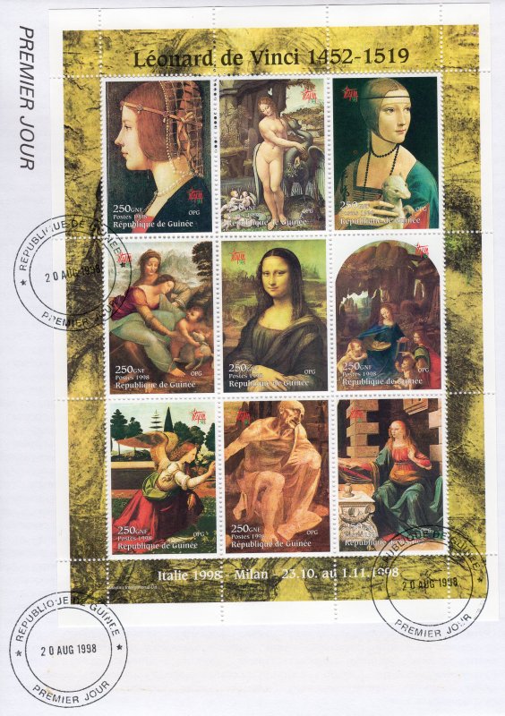 Guinea 1998 Mi# 1968/1976 Leonardo da Vinci-Mona Lisa Sheetlet Perforated (9)FDC