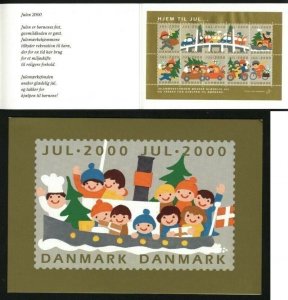 Denmark. Christmas Seals 2000.Souvenir Folder. Car,Motorbike,Ferry Bike,Bridge