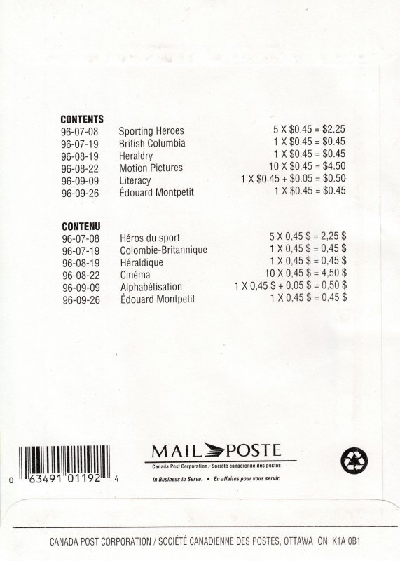 TWO Canada Post Quarterly Packs MNH - 7/96 to12/96 - Sealed by Canada Post