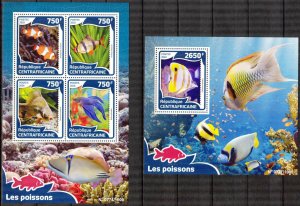 Central African Republic 2016 Marine Life Fishes Sheet + S/S MNH