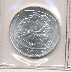 1987 Italy Republic 500 Lire Silver Celebrativa della Famiglia