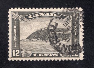 Canada 1930 12c gray black Citadel, Scott 174 used, value = $4.50