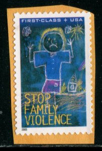 B3 US (37+8c) Domestic Violence SA, used on paper