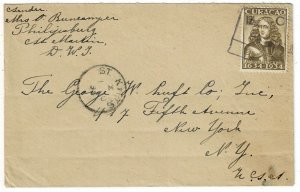 Curacao 1935 boxed ship cancel on cover to the U.S., via St. Kitts, Scott 117