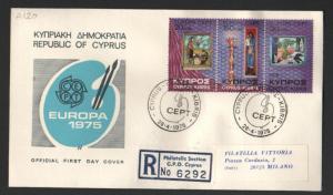 PG-A120 CYPRUS-GREECE - Europa Cept, Fdc Cover, 1975 Reg. To Milan Italy