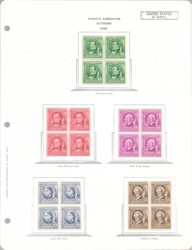 #859-893 MH 1c-10c 35 Blocks of 4, Complete Famous Americans (my225)