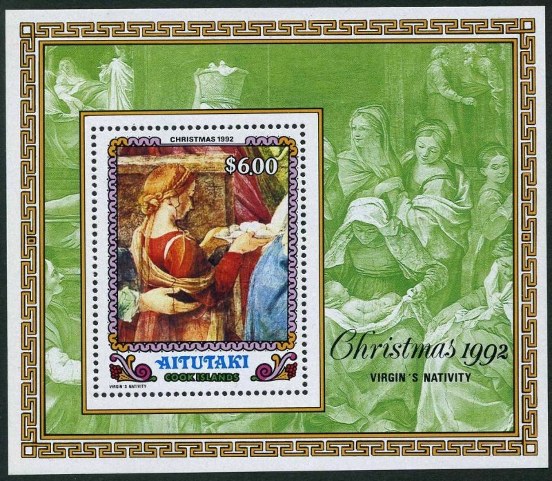 Aitutaki 474-477,478,MNH.Mi 697-700,Bl.79. Christmas 1992.Arts by Guido Reni.