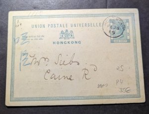 1889 British Hong Kong Postcard Cover to Bremen Germany Ladies Recreation Club