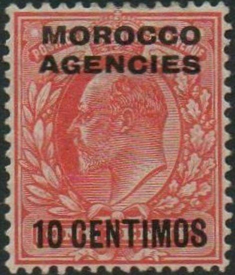 MOROCCO AGENCIES (Spanish) 1907 10c on 1d scarlet MH