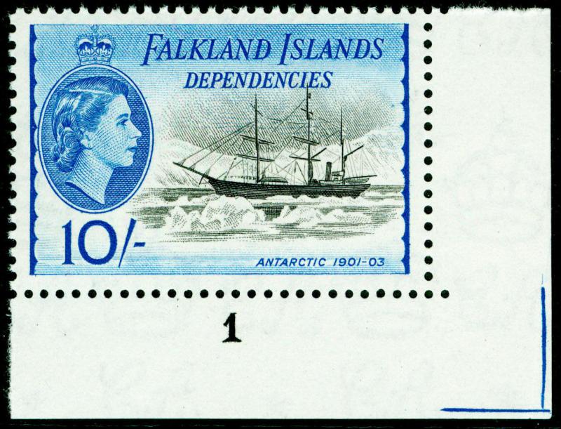 FALKLAND ISLANDS SG G39, 10s black & blue, VLH MINT. Cat £60.