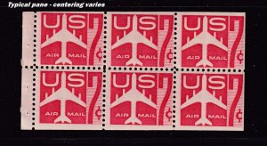 1960 AIRMAIL booklet pane 7c carmine jet Sc C60a MNH fresh OG FVF Typical