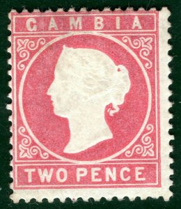 GAMBIA QV Classic Stamp SG.13B 2d Rose WMK UPRIGHT Mint MM Cat £65- YBLUE30