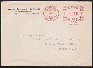 SWITZERLAND 1949 cover World Council of Churches v early meter cover.......A9609